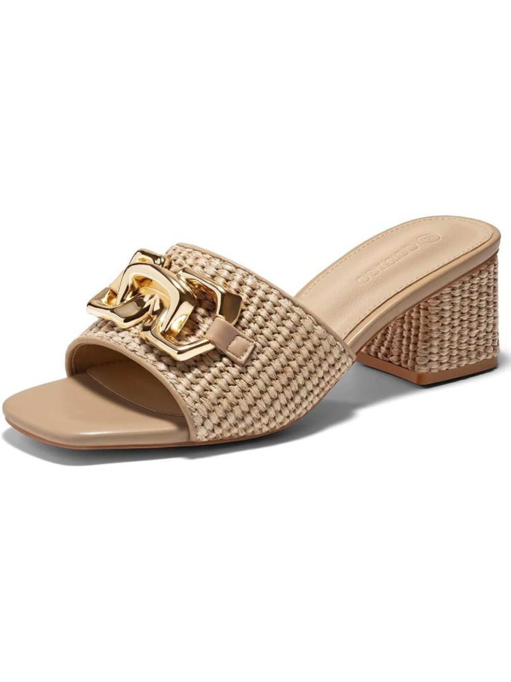 Women's Coffee Imported Raffia Open Toe Chunky Block Heeled Sandals